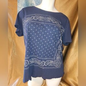 Lucky Brand Navy Blue Bandana Print Knit Cotton Short Sleeve Shirt XXL